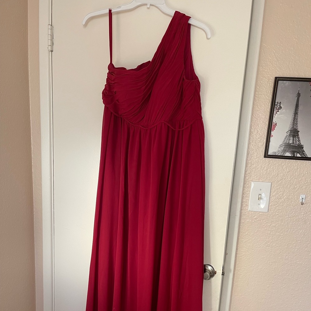 Floor length, one shoulder, maternity bridesmaid dress, deep red, size 12